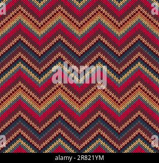 Red Blue Yellow Knit Texture , Beautiful Knitted Fabric Pattern Stock Vector