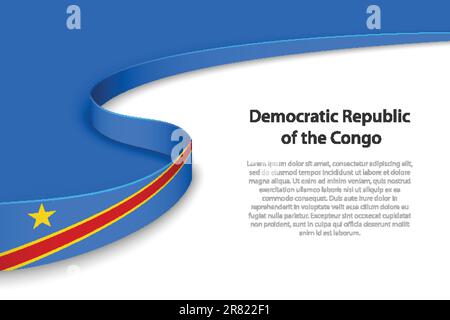 Wave flag of DR Congo with copyspace background. Banner or ribbon ...