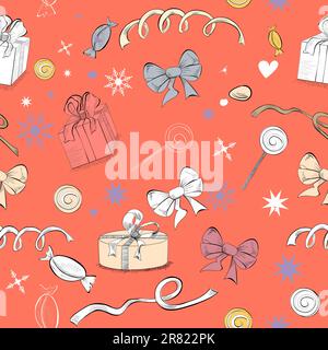 Decorative seamless pattern with gifts and sweets Stock Vector