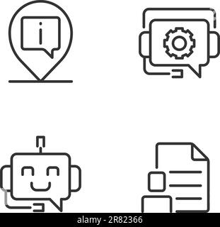 Chatbot info help pixel perfect linear icons set Stock Vector