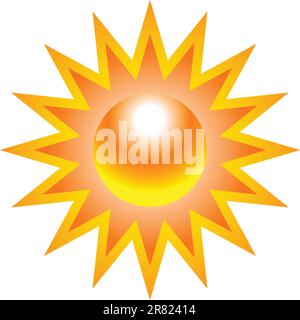 Burning sun with sharp rays isolated on white. Vector illustration Stock Vector