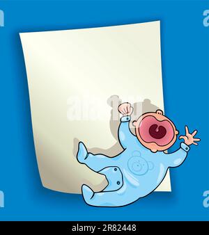cartoon design illustration with blank page and little baby Stock Vector