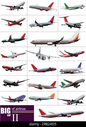 Big set of  Airliners. Vector illustration Stock Vector