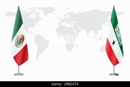 Mexico and Somaliland flags for official meeting against background of world map. Stock Vector