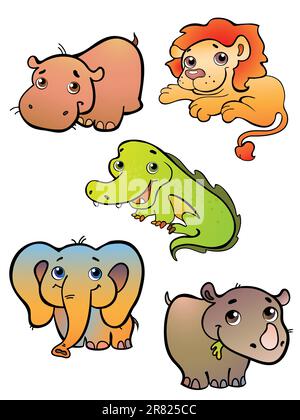 Vector illustration  of a five african animals on white Stock Vector