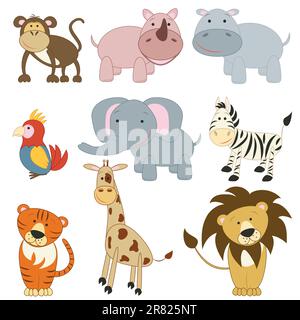 Cartoon african animals set on white background Stock Vector