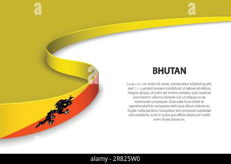 Wave flag of Bhutan with copyspace background. Banner or ribbon vector template Stock Vector
