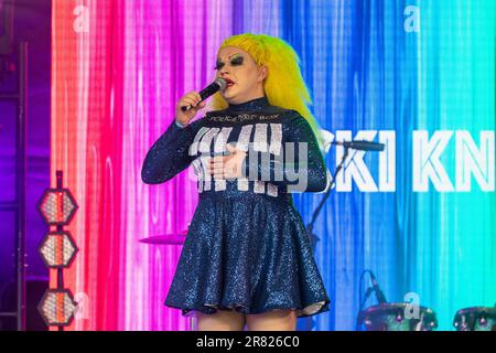 Nicki Knockers Pride Cymru Stage and grounds 2023 Cardiff Stock Photo