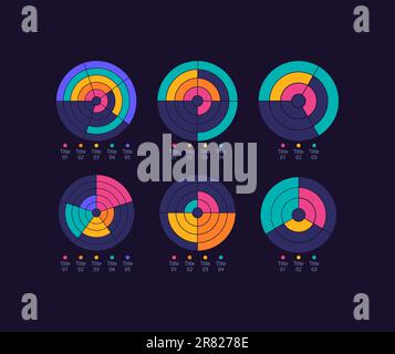 Concentric circle infographic chart design template set for dark theme Stock Vector