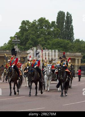 Prince William Prince Edward Princess Anne Mounted on Horseback Trooping The Colour Color  Buckingham Palace The Mall London England Stock Photo