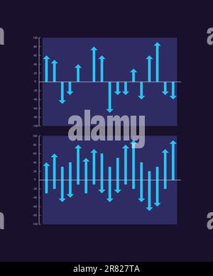 Ups and downs infographic chart design template set for dark theme ...