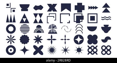 Set geometric shapes contemporary modern trendy elements basic forms isolated on white background, futuristic figures, minimal abstract. Vector illustration Stock Vector