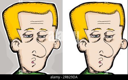 Cartoon of a tired European man with bloodshot eyes Stock Vector