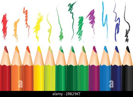 A set of colored pencils with the shading. Vector illustration. Stock Vector