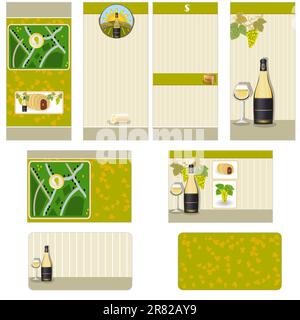 White wine stationary - brochure design, flyer design and business card design in one package and fully editable.. Stock Vector