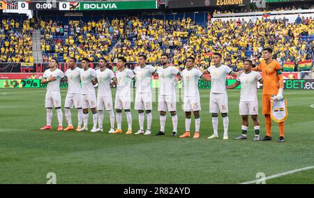 Players of Bolivia team sing national anthem before friendly game