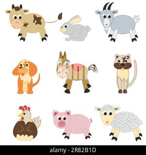 Set of farm animals on white background Stock Vector