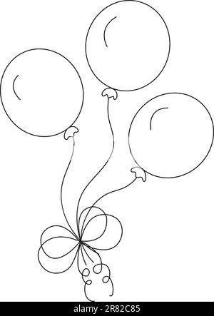 hot air balloons simple outline drawing for coloring book vector illustration Stock Vector