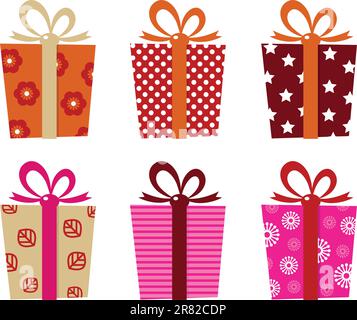 Set of patterned gift boxes for birthday / xmas. Vector Illustration Stock Vector