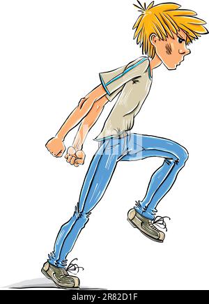 Angry teen boy walking with fists clenched vector cartoon. Stock Vector
