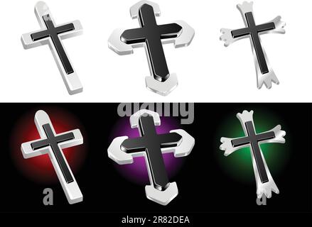 Metallic Christian Cross Vector Illustrations Stock Vector