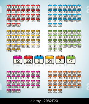 colored icons with the days of the month Stock Vector