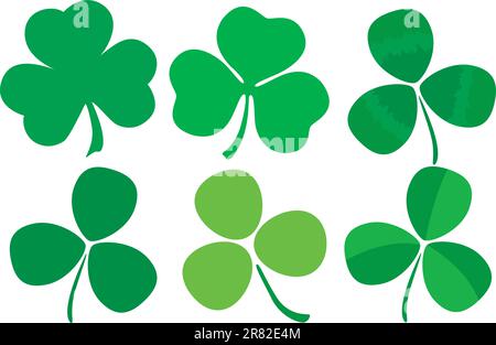 Six stylized clovers isolated on white background Stock Vector