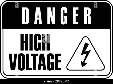 High voltage danger flat single vector illustration in black and white for safety. Stock Vector