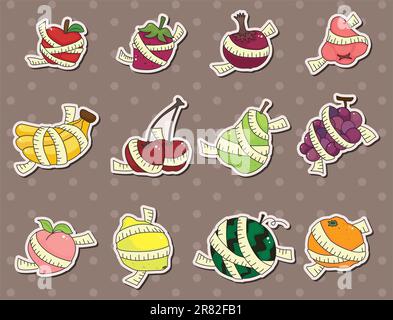 fresh fruit and ruler health stickers Stock Vector