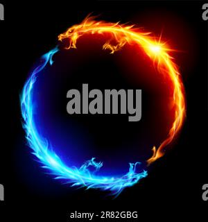 Ring of Blue and Red Fiery Dragons. Stock Vector