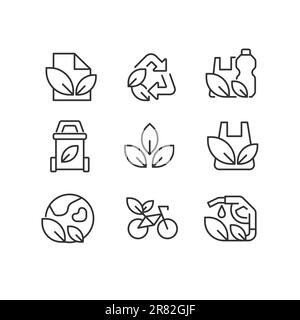 Recycling materials pixel perfect linear icons set Stock Vector