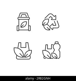 Plastic waste recycling pixel perfect linear icons set Stock Vector