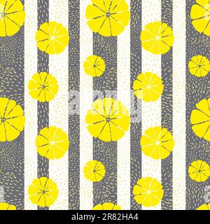 Lemon slices background, hand drawn icons. Colorful wallpaper vector. Seamless background with fresh fruits collection. Stock Vector