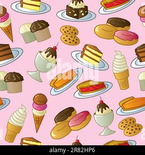 A pattern of cartoon tasty sweets and desserts. Stock Vector