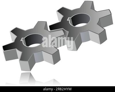 gear mechanism reflected over white background; abstract vector art illustration Stock Vector