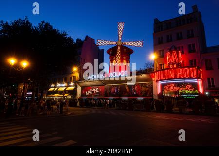 Paris, France - July, 15: Cabaret Moulin Rouge in the Night Time in Paris on July 15, 2022 Stock Photo