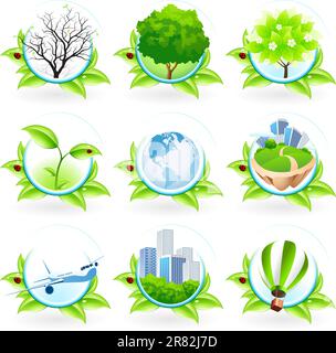 Green Icon Set isolated on white Stock Vector
