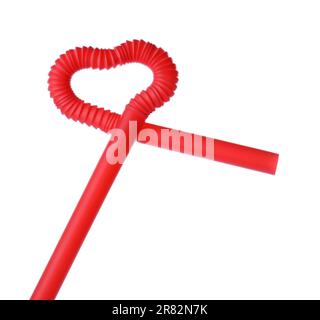 Plastic red cocktail tube isolated on white Stock Photo