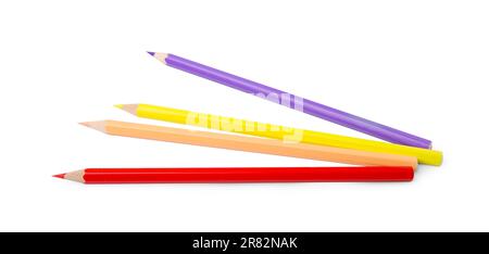 New colorful wooden pencils on white background Stock Photo