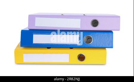 Many bright office folders isolated on white Stock Photo