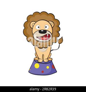 Vector illustration of cute cartoon lion sitting on a pedestal Stock Vector