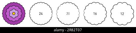 Flower like circle with wavy or semicircular edge, version with different number of petal shapes Stock Vector