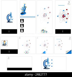 Science stationary template - brochure design, CD cover design and business card design in one package and fully editable. Stock Vector
