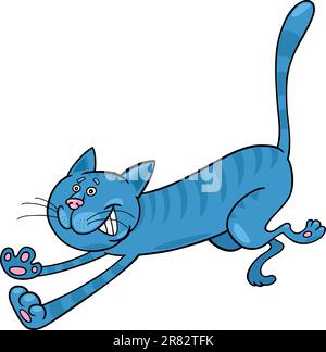 cartoon illustration of running blue tabby cat Stock Vector