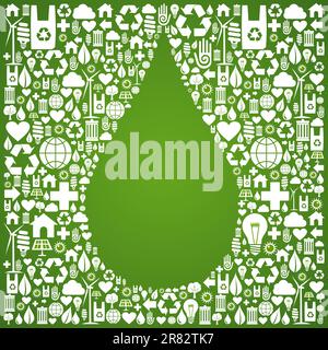 Water drop symbol over green icons set background. Vector file available. Stock Vector