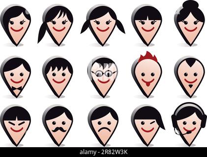 3D head avatars, vector people icon set Stock Vector