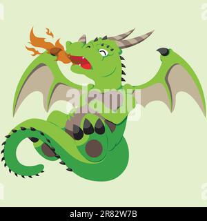 A cute vector baby dragon breathing fire for the first time. Stock Vector