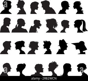 Ten women and ten men faces profiles Stock Vector