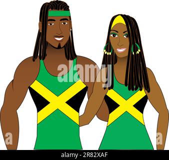 Vector llustration of Jamaican People in Tank Tops for men and women. Stock Vector