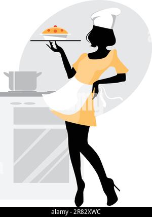 Vector illustration  of a baker girl silhouette Stock Vector